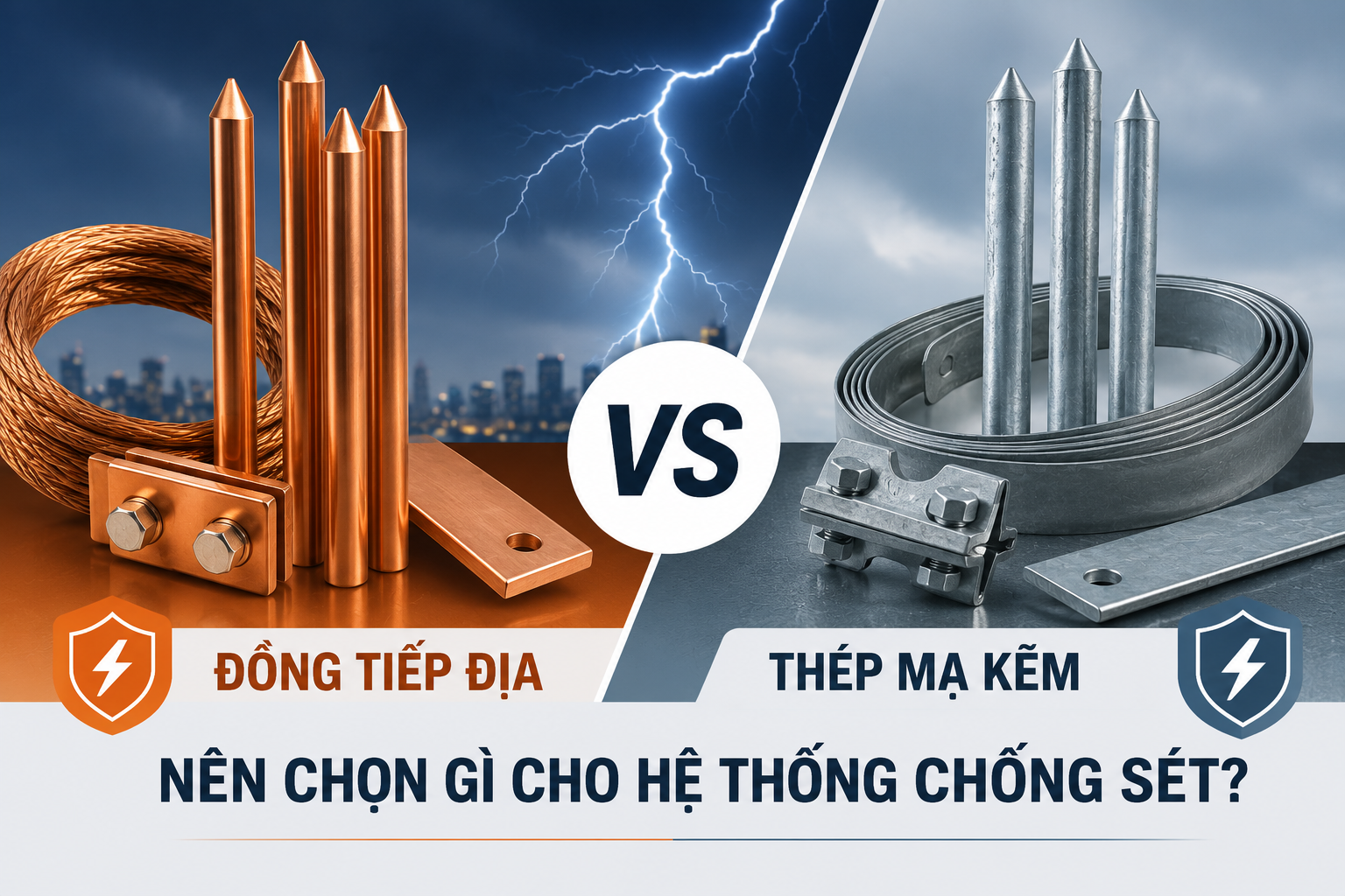 Đồng tiếp địa hay thép mạ kẽm: Nên chọn gì cho hệ thống chống sét?